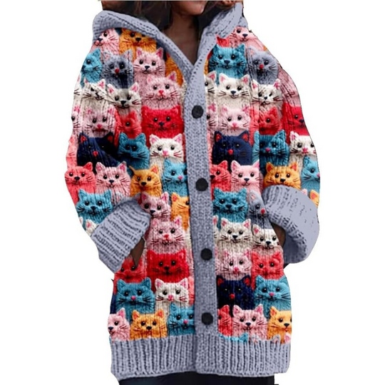 Strickjacke mit Kapuze und Katzenohren für Damen