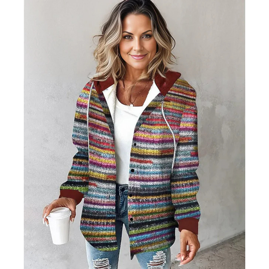 Warme Strickjacke mit Kapuze für Damen