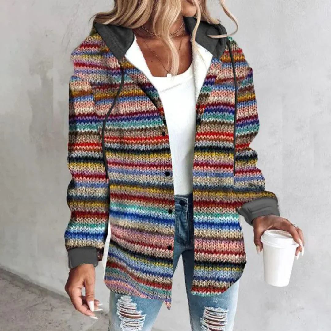 Warme Strickjacke mit Kapuze für Damen