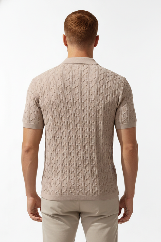 Polo Shirt Men - Knit Textured Casual Polo with Short Sleeves