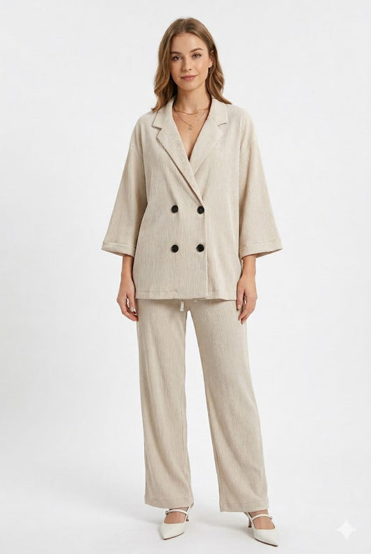 Cora Women's Suit Set – Tailored Jacket and Wide-Leg Trousers Outfit 1