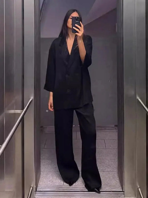 Cora Women's Suit Set – Tailored Jacket and Wide-Leg Trousers Outfit 3