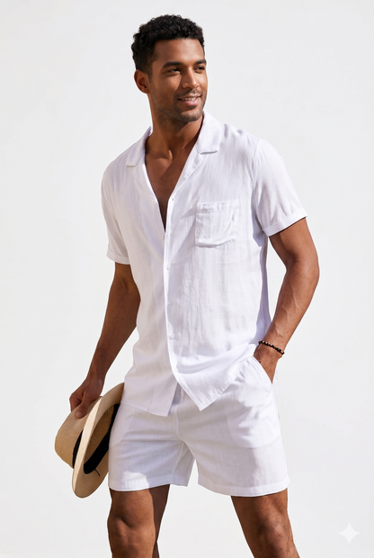 Linen Shirt Set Men - Shorts Summer Set with Short Sleeves
