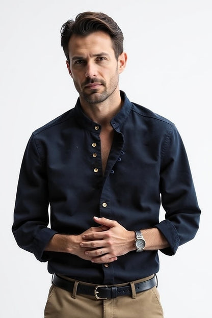 Shirt Men - Stand Casual Shirt with Collar