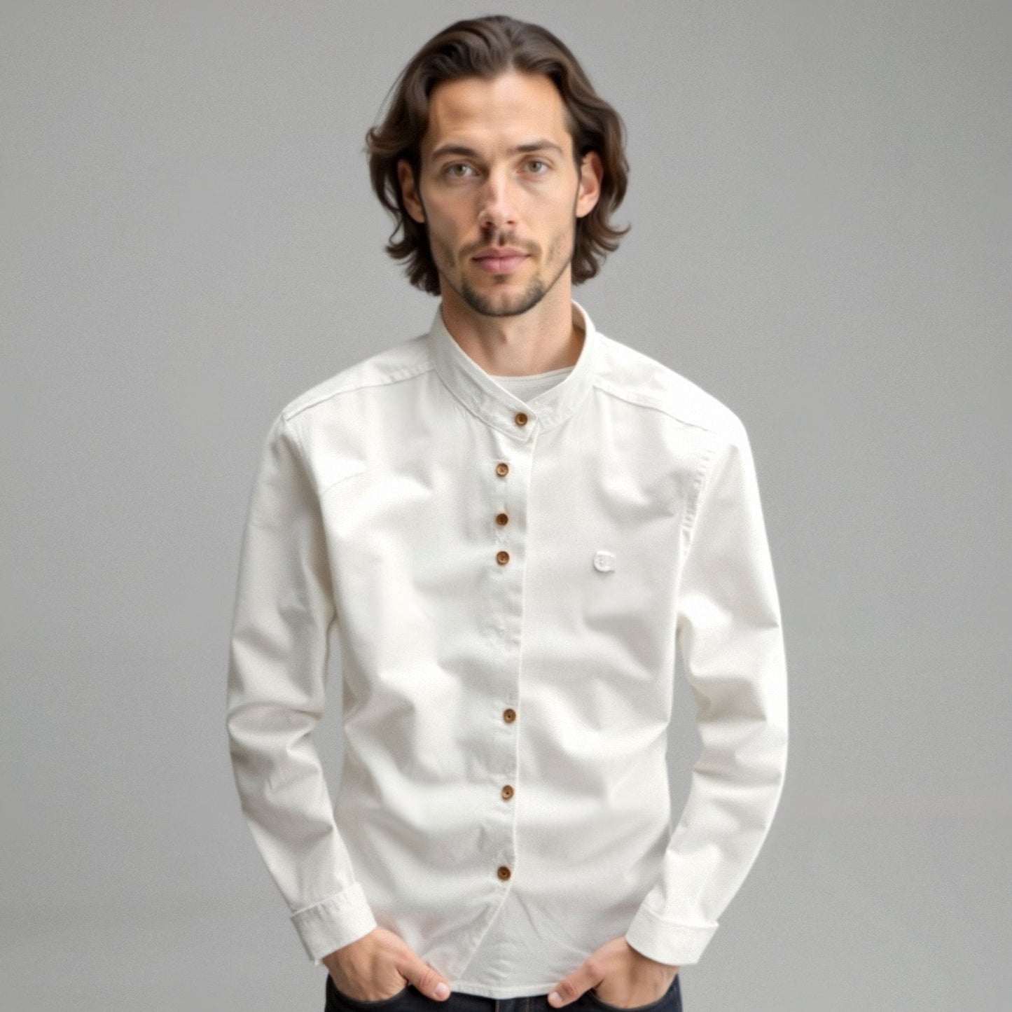 Shirt Men - Stand Casual Shirt with Collar