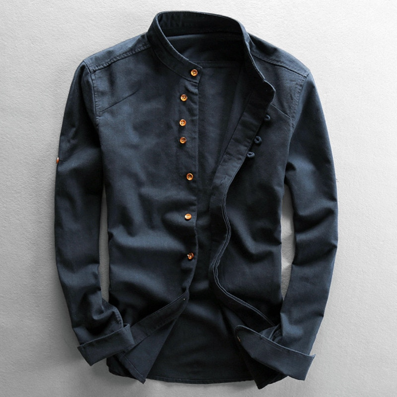 Shirt Men - Stand Casual Shirt with Collar