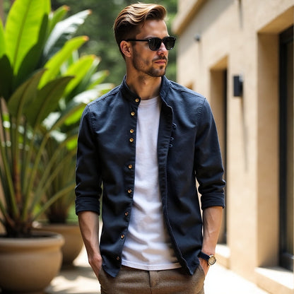 Shirt Men - Stand Casual Shirt with Collar