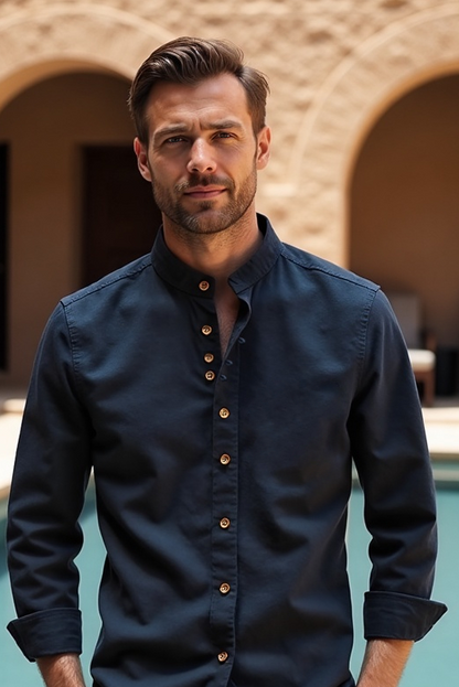 Shirt Men - Stand Casual Shirt with Collar