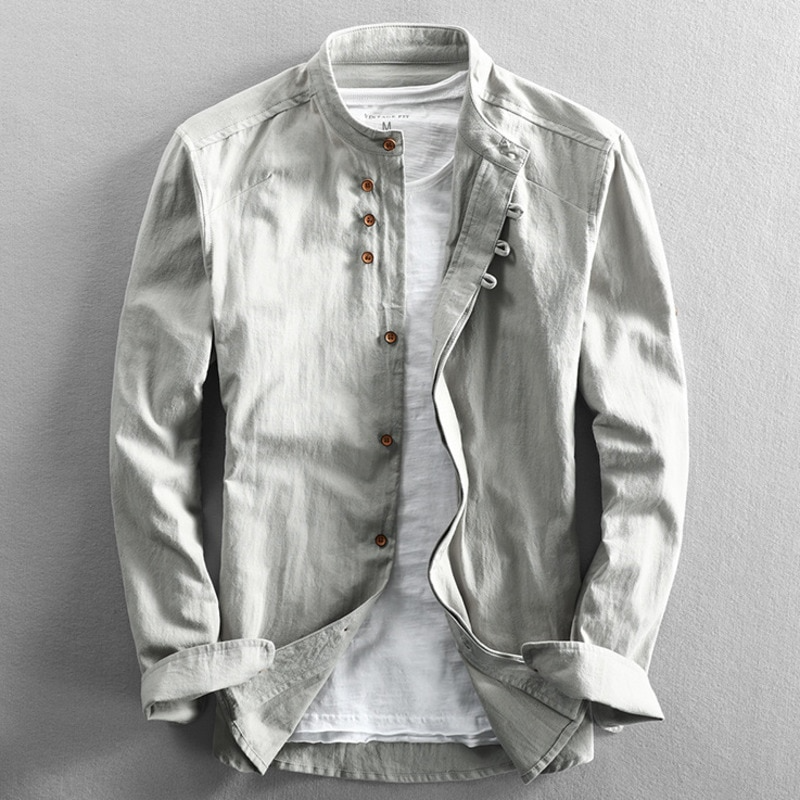 Shirt Men - Stand Casual Shirt with Collar