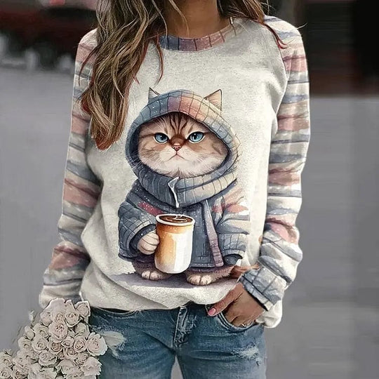 Bernharda | Verspielter Pullover mit Katzenmotiv für Damen