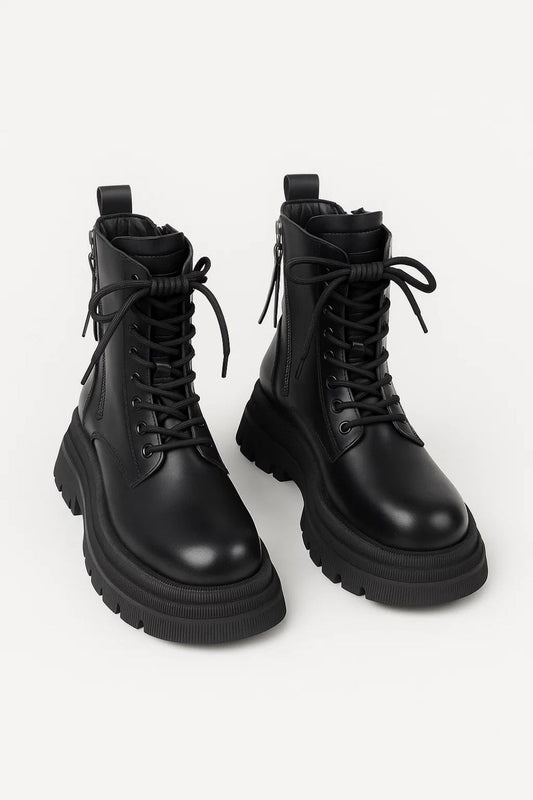 Kraftvolle Damen-Schnürstiefel – Stilvolle Plateausohle für Wintertage 0