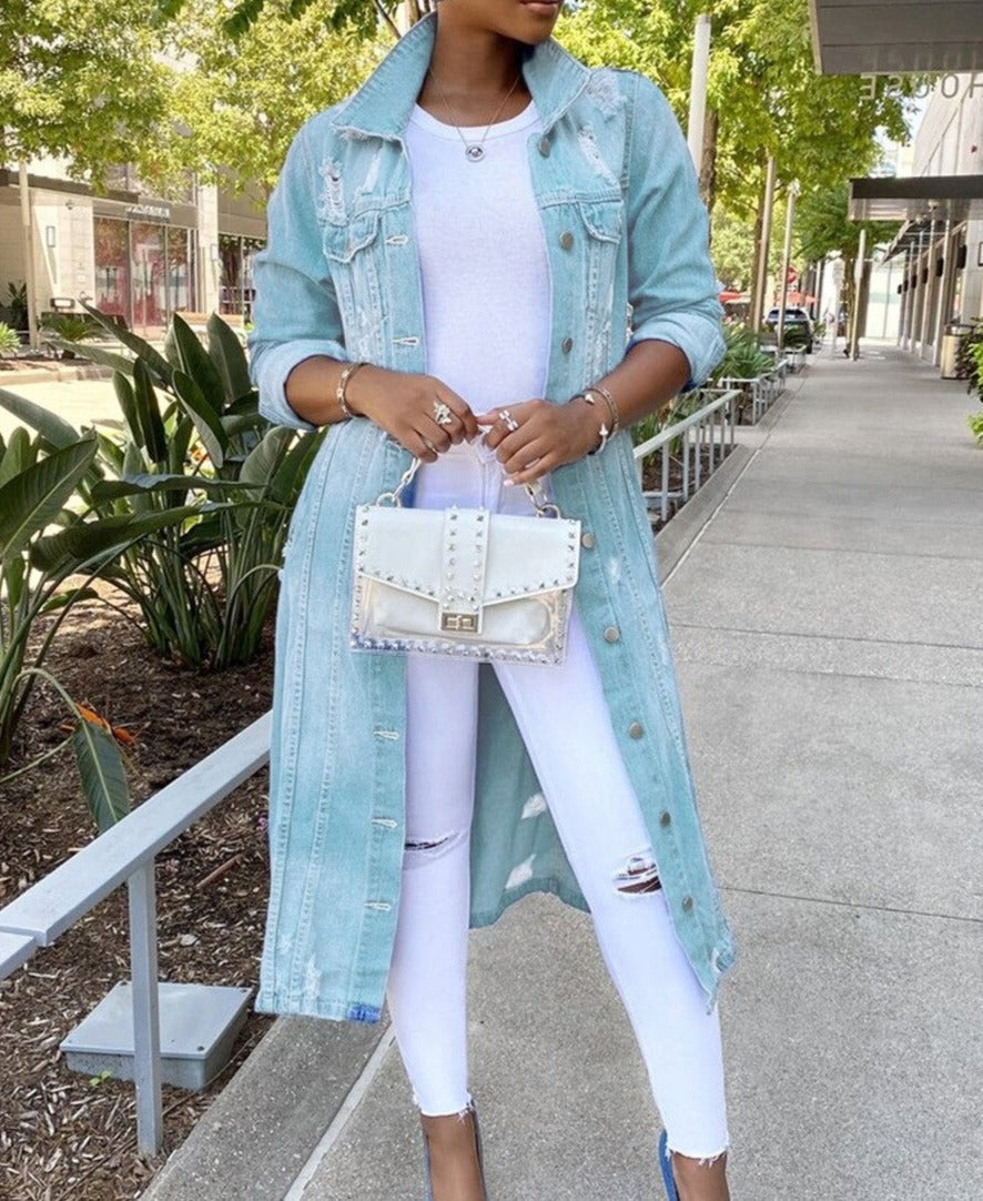 Lange Jeansjacke Denim für Damen mit Klassischem Stil