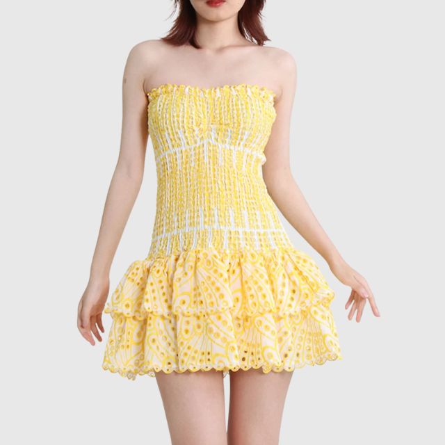 Liana Damen Bandeau Minikleid – Elegante Rüschen für Sommerliche Tage 0