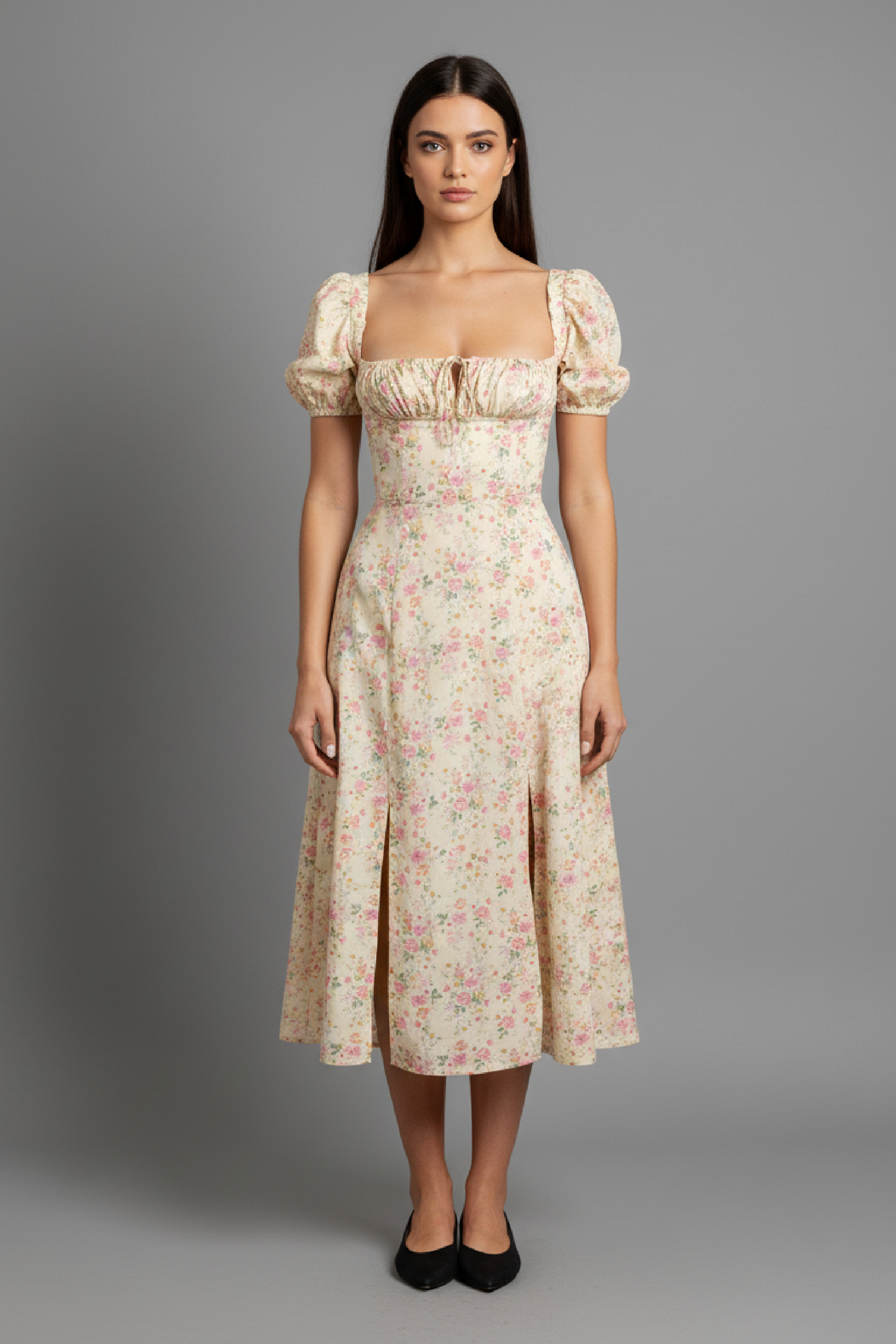 Lina Damen Midi Kleid – Romantische Puffärmel für Eleganz im Sommer 1