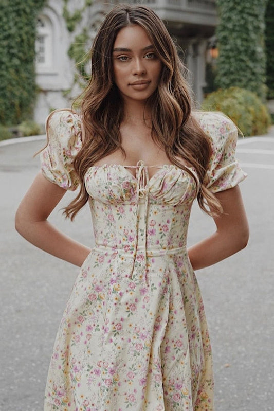 Lina Damen Midi Kleid – Romantische Puffärmel für Eleganz im Sommer 3