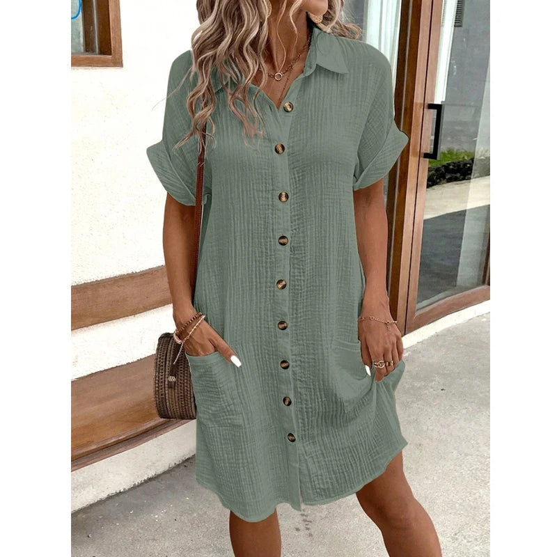 Lira Women's Elegant Midi Shirt Dress – Stylish Office and Summer Wear 2