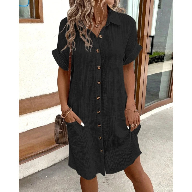 Lira Women's Elegant Midi Shirt Dress – Stylish Office and Summer Wear 4
