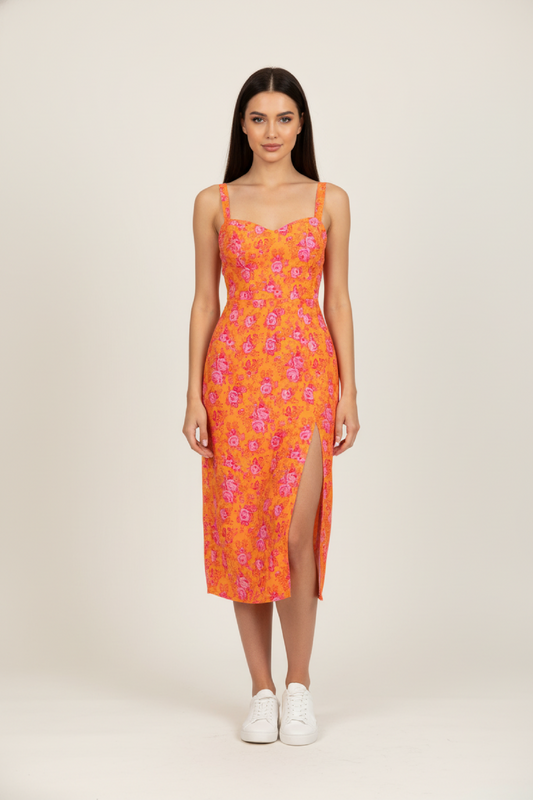 Lumi Damen Midikleid – Eleganter Gerüschter Ausschnitt für Festliche Anlässe 1