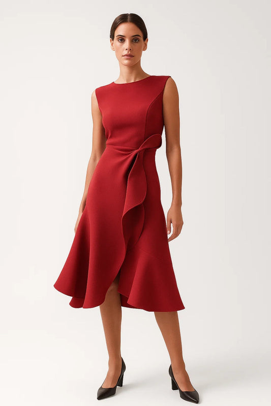 Lumi Damen Midikleid – Taillierter Schnitt mit Rüschen für festliche Anlässe 0