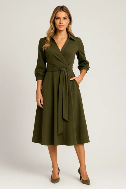 Lumi Damen Midikleid – Wickelstil mit Gürtel für Elegante Anlässe 0
