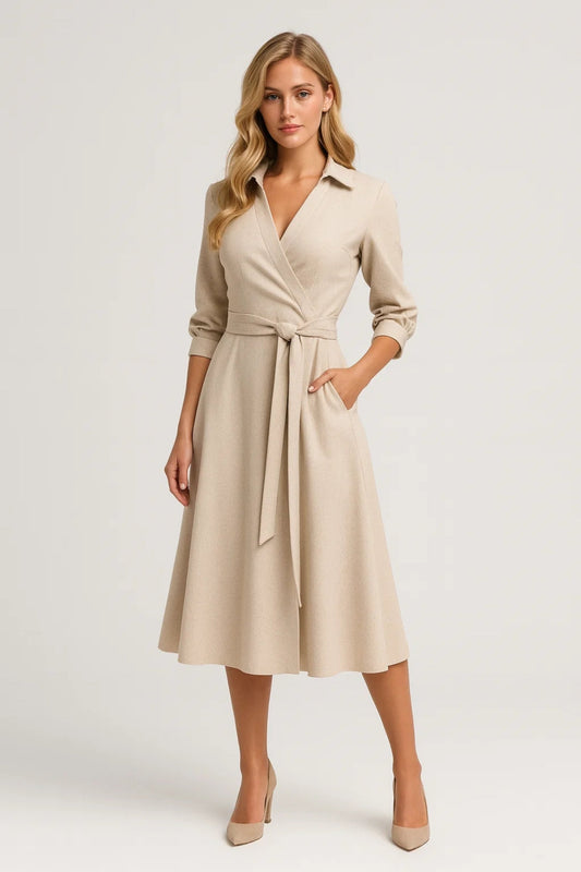 Lumi Damen Midikleid – Wickelstil mit Gürtel für Elegante Anlässe 2