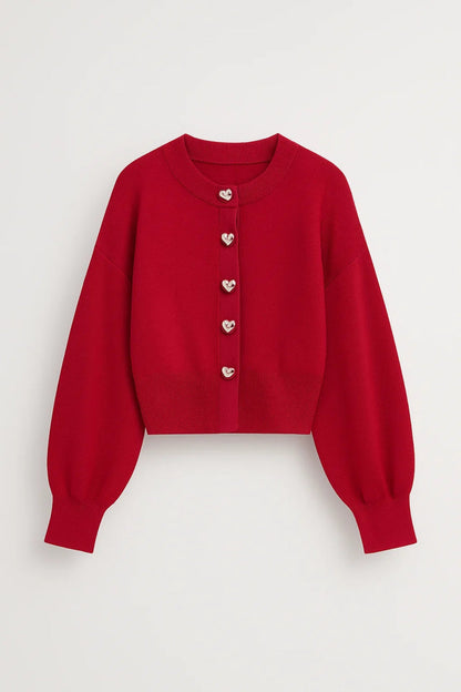Luna Damen Cardigan – Verspielt mit Herzknöpfen und modernem Look 0