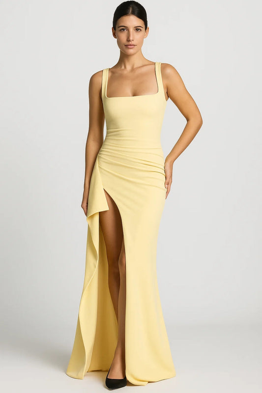 Luna Damen Maxikleid – Elegantes Trägerloses Outfit mit Schlitz 0