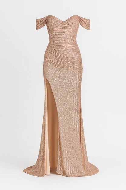 Luna Damen Maxikleid – Off-Shoulder mit Hohem Schlitz für Elegante Anlässe 0