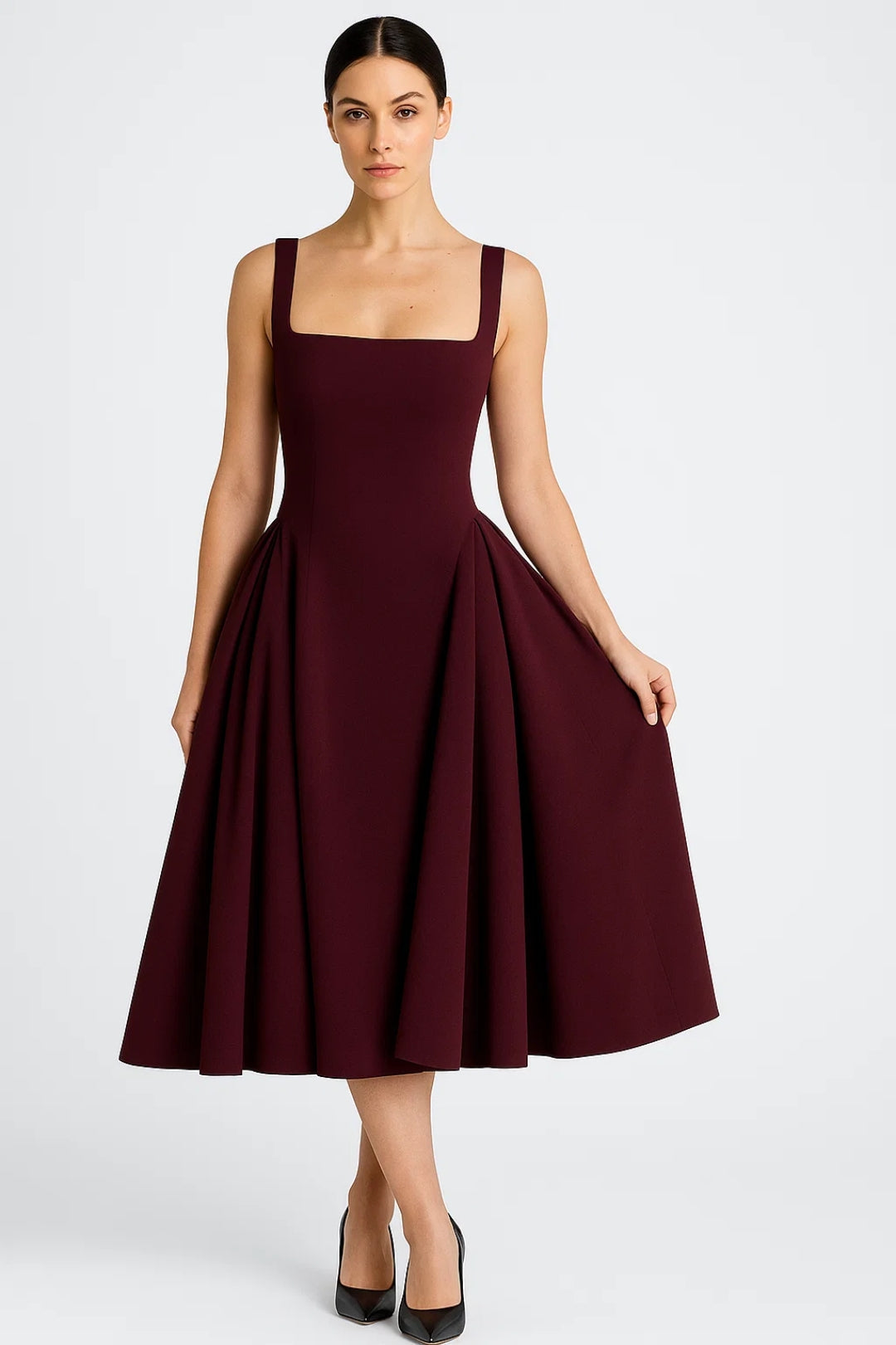 Luna Damen Midikleid – Eleganter Quadratischer Ausschnitt Für Festliche Anlässe 0