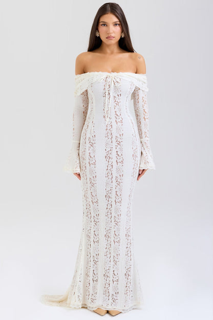 Luna Schulterfreies Spitzen-Maxikleid – Elegante Brautmode für Unvergessliche Anlässe 0
