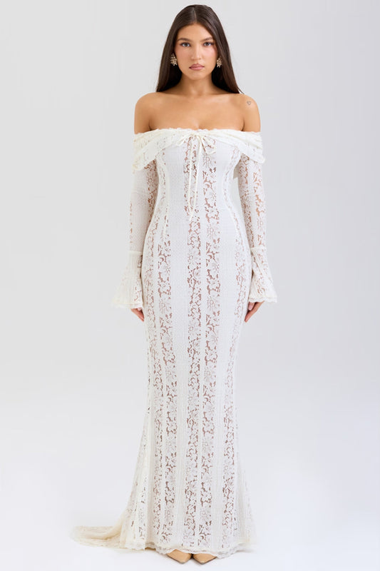 Luna Schulterfreies Spitzen-Maxikleid – Elegante Brautmode für Unvergessliche Anlässe 0