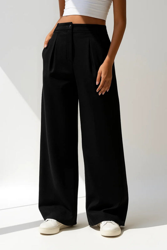Luna Women's Chic Trousers – High-Waist Wide Leg Style 1