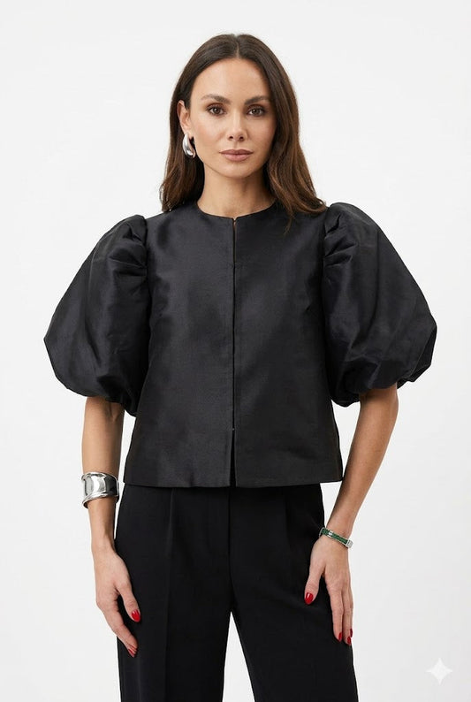 Luna Women's Satin Blouse – Chic Puff Sleeve Top for Elegant Office Style 1