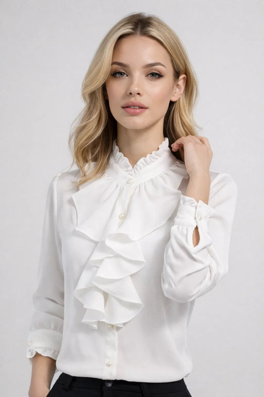 Luxe Women's Blouse – Elegant Long Sleeve Ruffle Top for Versatile Styling 0