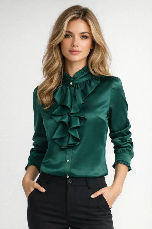 Luxe Women's Blouse – Elegant Long Sleeve Ruffle Top for Versatile Styling 1