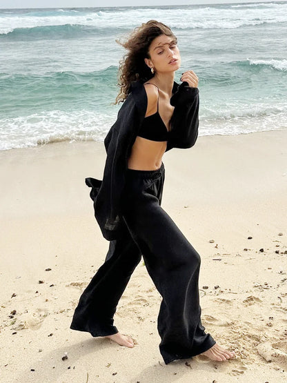 Luxe Women's Two Piece Pants Set – Cozy Lapel Shirt and Elastic Waist Trousers for Effortless Style 4