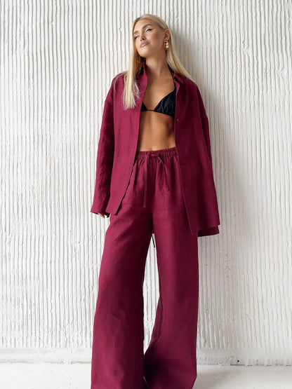 Luxe Women's Two Piece Pants Set – Cozy Lapel Shirt and Elastic Waist Trousers for Effortless Style 6
