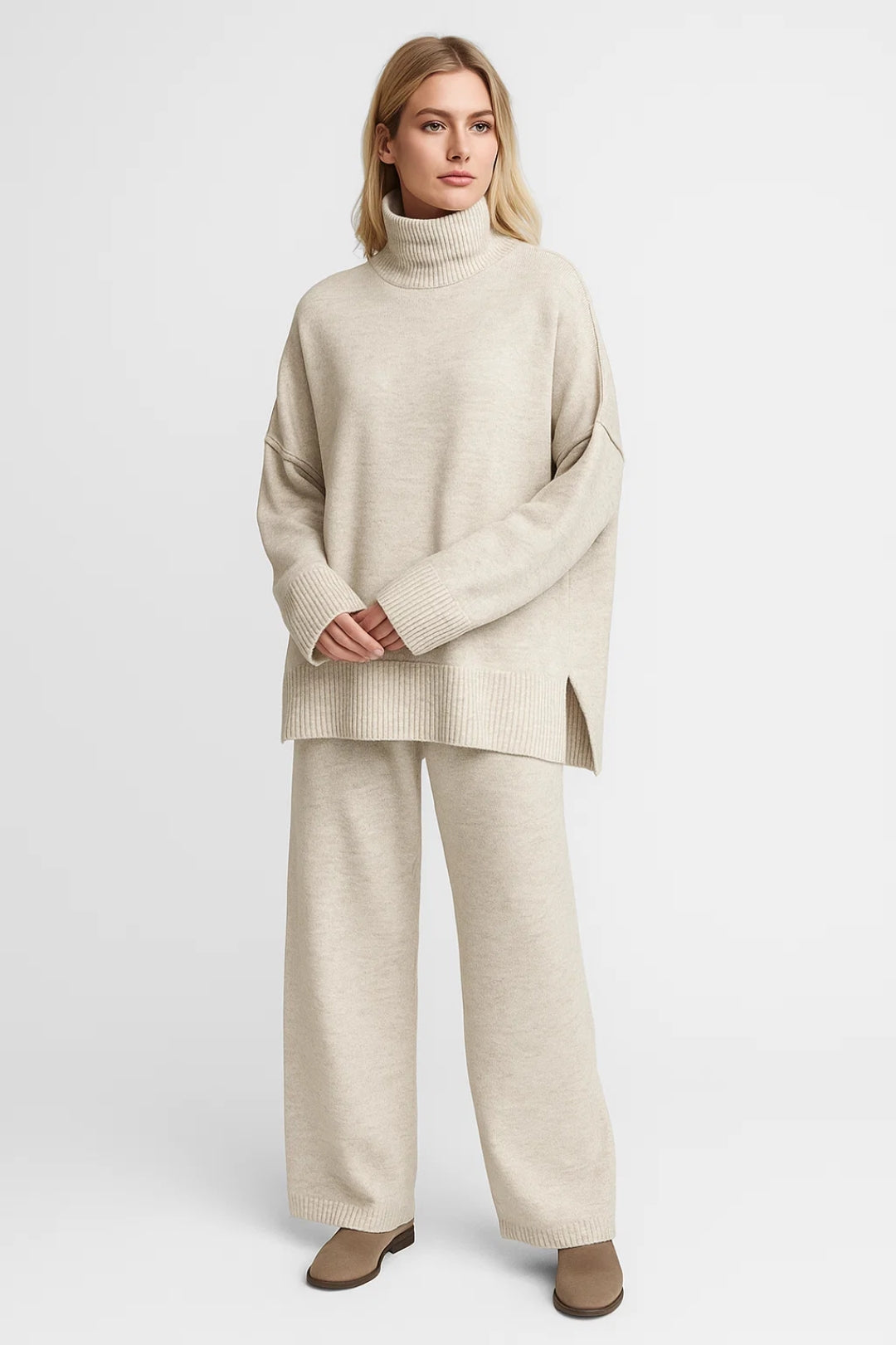 Mira Damen Loungewear Set – Bequemer Rollkragenpullover & Weite Hose für Stilvolle Entspannung 1