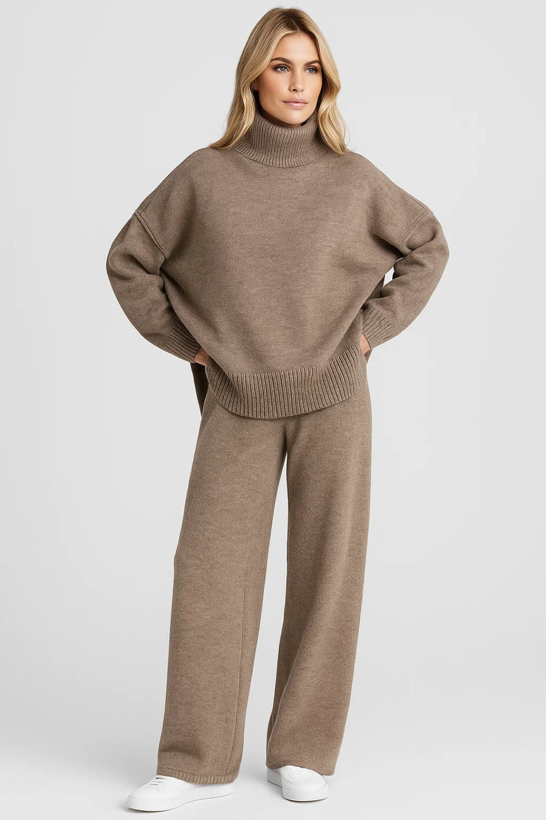 Mira Damen Loungewear Set – Bequemer Rollkragenpullover & Weite Hose für Stilvolle Entspannung 3
