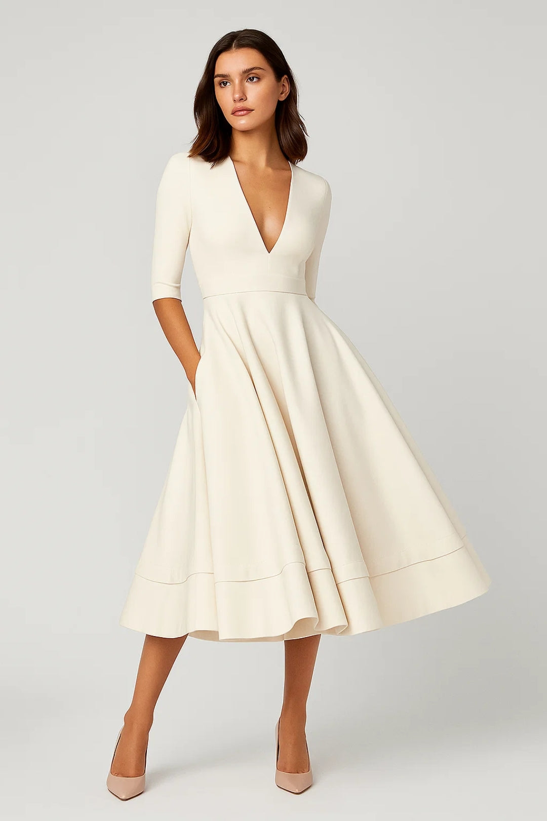 Mira Damen Midikleid – Eleganter V-Ausschnitt für Festliche Anlässe 0