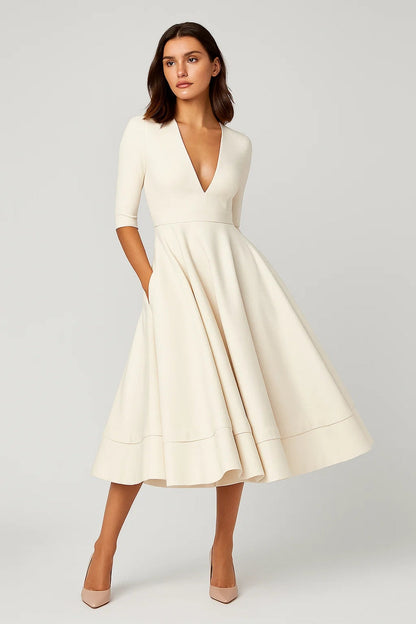 Mira Damen Midikleid – Eleganter V-Ausschnitt für Festliche Anlässe 0