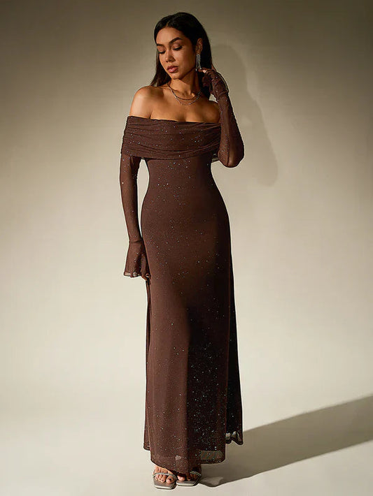Nora Women's Elegant Maxi Dress – Timeless Off Shoulder Style 0