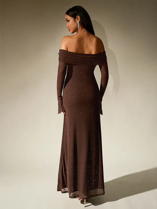 Nora Women's Elegant Maxi Dress – Timeless Off Shoulder Style 1
