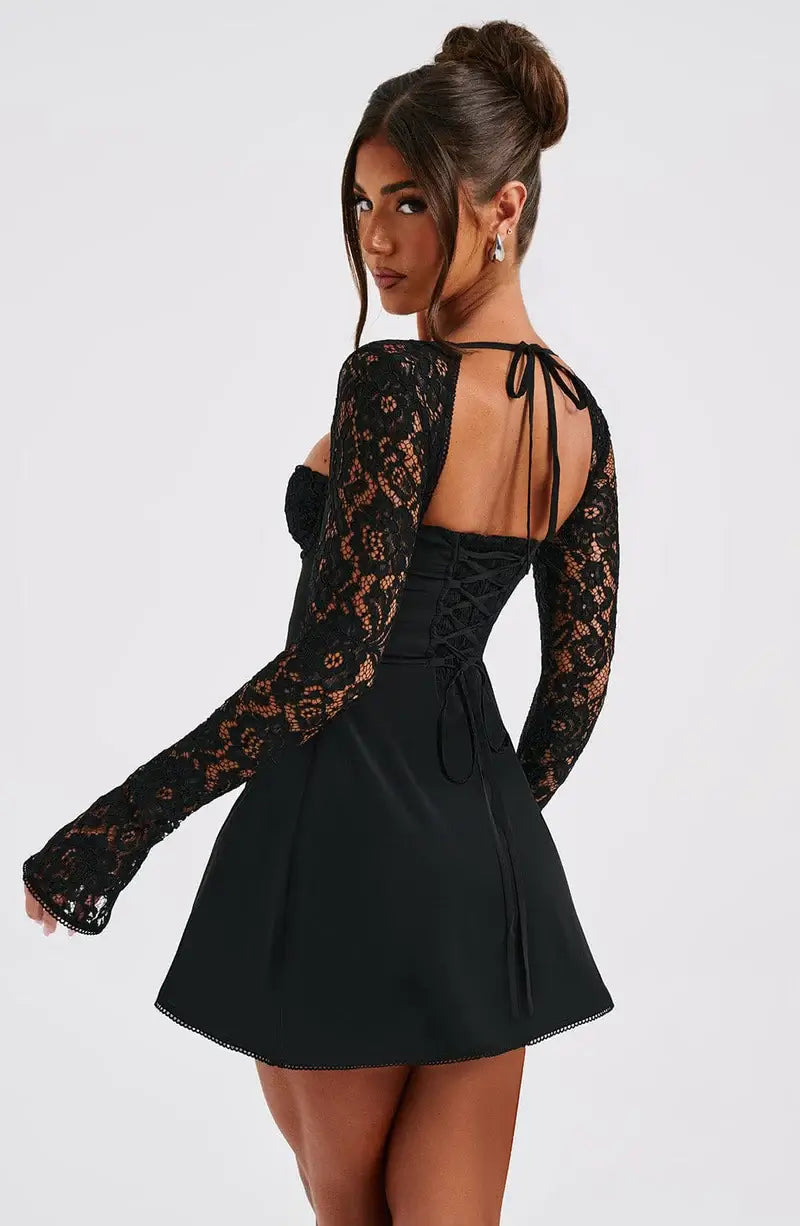 Nora Women's Lace Sleeve Mini Dress – Romantic Fit and Flare Style 4