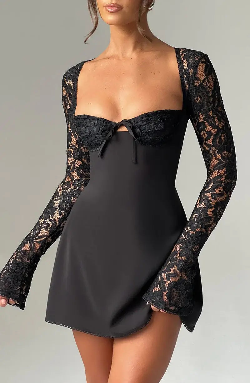 Nora Women's Lace Sleeve Mini Dress – Romantic Fit and Flare Style 7