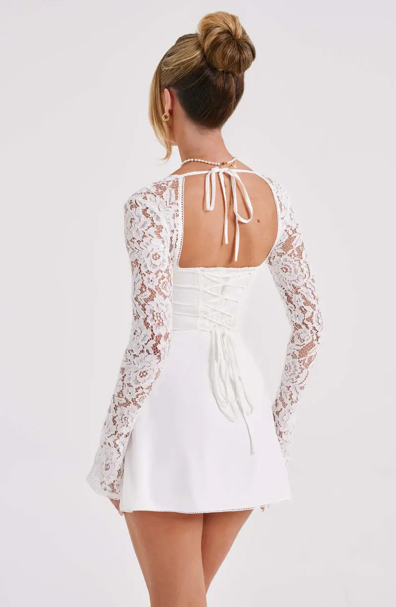 Nora Women's Lace Sleeve Mini Dress – Romantic Fit and Flare Style 8