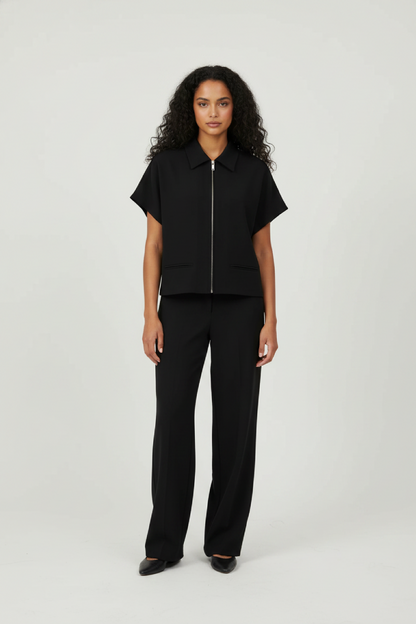Nora Women's Set – Stylish Short Coat and Wide Pants Outfit 1