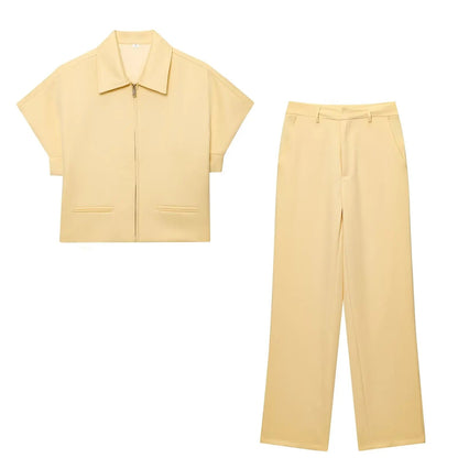 Nora Women's Set – Stylish Short Coat and Wide Pants Outfit 8