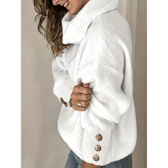 Rollkragenpullover mit Knopfdekoration für Damen