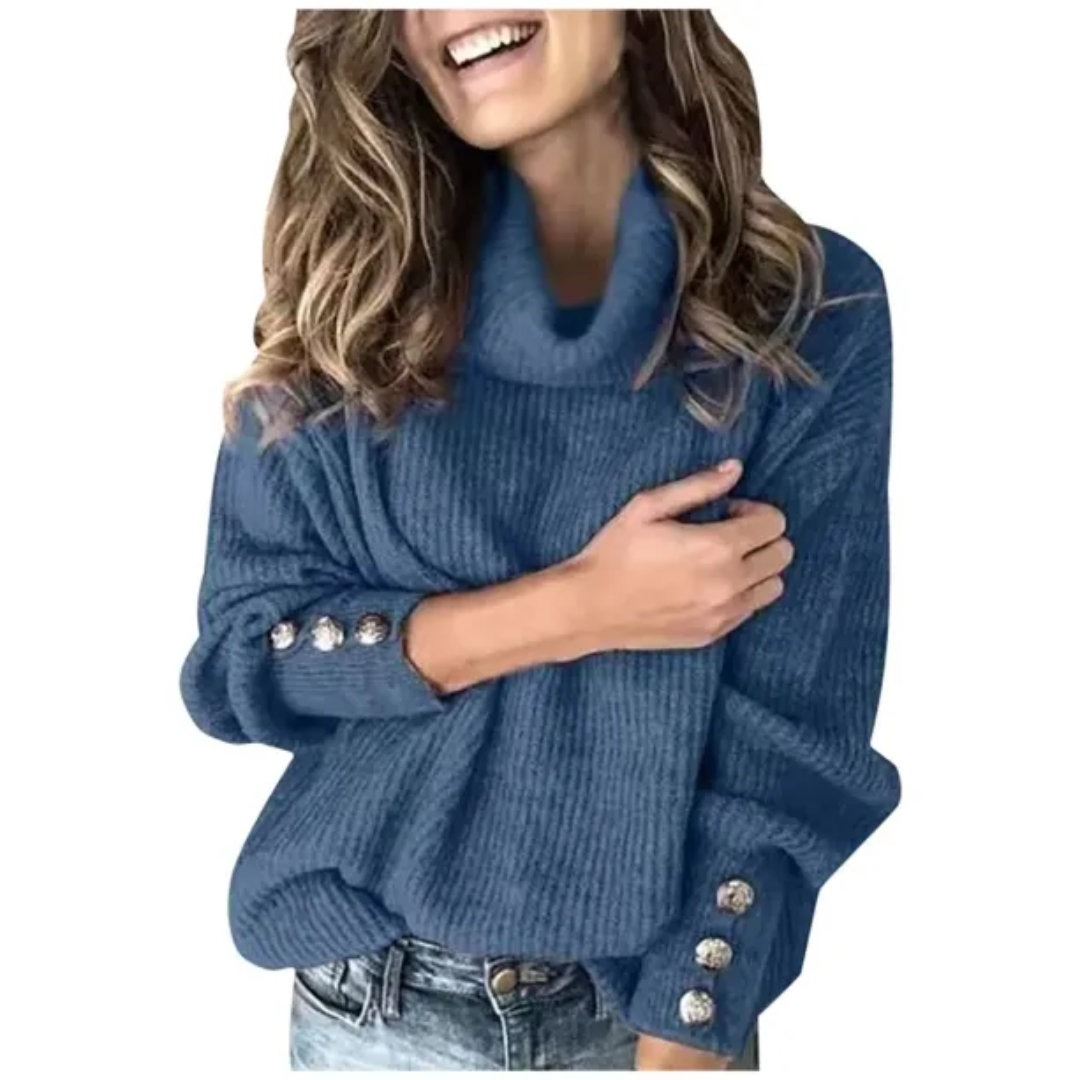Rollkragenpullover mit Knopfdekoration für Damen